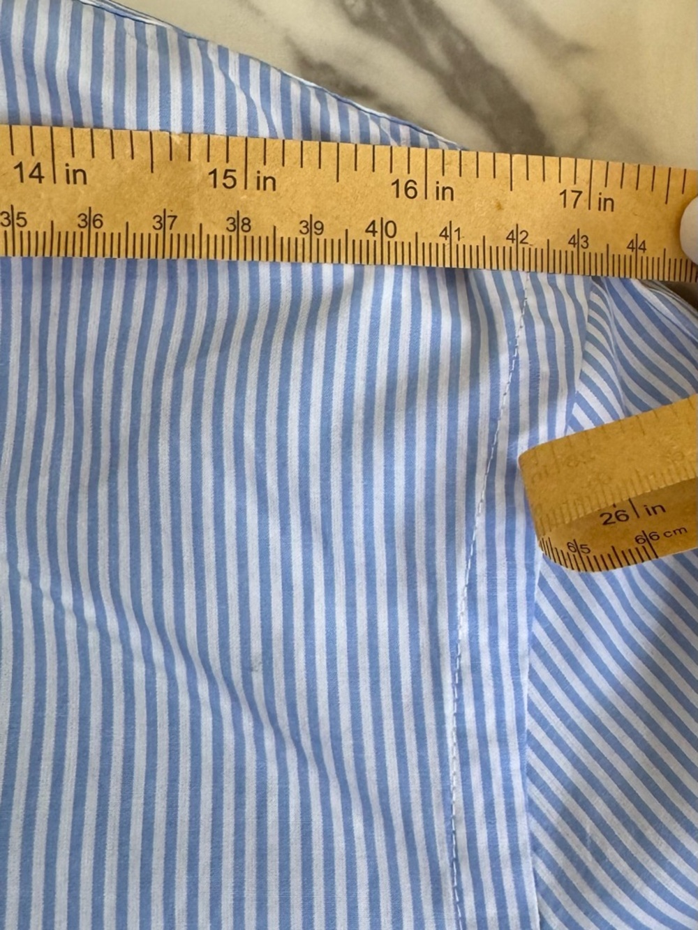 Carolina Herrera Light Blue and White Pinstripe Shirt with Red Label - Picture 8 of 10